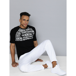 HRX By Hrithik Roshan Lifestyle Men Black & White Bio-Wash Geometric Tshirts