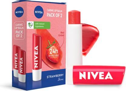 NIVEA Strawberry Fruity Shine Lip Balm Strawberry(Pack of: 2, 9.6 g)