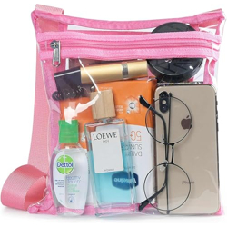BigPlayer Womens Clear Vinyl Cross-Body Purse; Stadium Approved with Adjustable Strap and Extra Inside Pocket; Pink