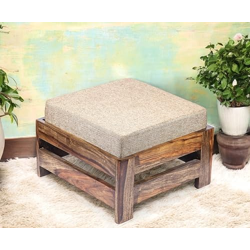 Ikiriya 100% Solid Rosewood Footstool with Cushion - Teak Finish ; Bei