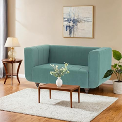 Peachtree Viva 2 Person Seater Sofa Set for Living Room, Office| 1 Year Warranty | Velvet Couch with Mango Wooden Frame & Sheesham Wood Leg | Padded Armstyle (Light Green)