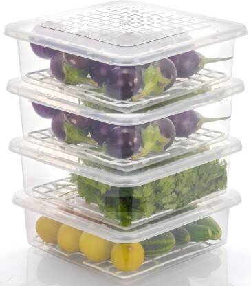 Sloppy Plastic Fridge Container  - 2500 ml(Pack of 4, Clear)