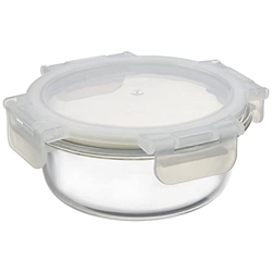 Amazon Brand - Solimo Borosilicate Glass Container with Safe Lock and Transparent Lid, Round (400 ml)