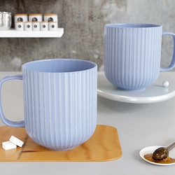 The Earth Store Microwave Safe Pastel Fringe Blue Ceramic Coffee/Milk Mug with Handle Best Gift to Friends, Anniversary(Set of 2)