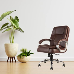 INNOWIN Venture Ergonomic Leatherette Executive Medium Back Revolving Desk Office Chair (Brown)