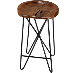 Aprodz Backless Acacia Wood Counter Stool with Metal Legs