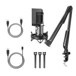 Audio Array AM-C25 Premium USB Condenser Microphone Kit with Boom Arm & Pop-Filter | No Latency Headphone Monitoring, Volume Control & Mute Button| Discord, Valorant, Gaming, Podcasting & Streaming