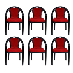 PETALS Royal Plastic Cushion Chairs for Home, Office & Outdoor, Plastic Arm Chair, Patio Dining Chairs, Bearing Capacity 150kgs (Black, Set of 6)