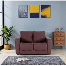 Peachtree Orchid 2 Seater Sofa for Living Room, Mango Wooden Frame & Iron Leg | PU Leatherite Sofa with 2 Cushions for Dining Room | with 4 Sturdy Legs, 2 Year Warranty | Padded Armstyle (Brown)