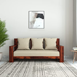 Amazon Brand - Solimo Charing 3 Seater Sofa (Solid Sheesham Wood, Honey Finish)