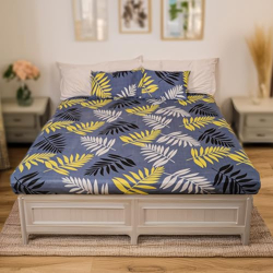 Status Contract 2024 Cotton Rich Double Fitted Bedsheet with 2 Pillow Covers for Bed Room, Home, Hotel-120 GSM (Small Leaves)