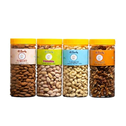 41 FOODS Premium Dry Fruits & Nuts Combo of Healthy Fresh Raw Whole Cashew Real Californian Almond Kernal Californian Roasted & Salted Pistachios Shelled Californian Walnut Giri (150Gm X 4) 600G
