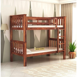 STRATA FURNITURE Sheesham Wood Bunk Bed Without Storage Wooden Double Bed Bed Furniture for Bedroom Living Room Home (Honey Finish)