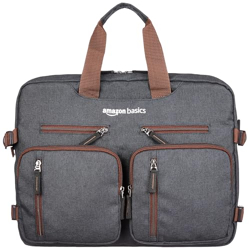 Amazon Basics Convertible Suitcase to Laptop Backpack (Large) | Fits 15.6  Laptop/iPad/Hard Drive, and More | Oxford Fabric | Dual Main Compartments | Six Front Pockets