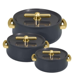 Selvel Elegance Royal Inner Steel Casserole Set of 3 (1700ml, 1200ml, 600ml) | Keeps Food Hot&Fresh for Long Hrs| Chapati,Roti,Biryani and More| Dark Grey