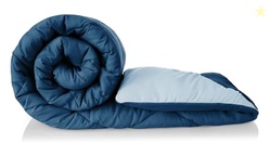 HOMEKART 220 GSM Solid Plain Reversible Summer Microfiber AC Comforter/Duvet| All Season Single Size 3 Layered Quilted Blanket for Single Bed (220 cm x 152 cm, Teal Blue and Grey)| TC - 250