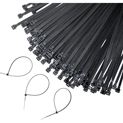 GLOBOMOTIVE Teeth Grip Nylon Self Locking Cable Ties, Combo Pack of 100 (Mix Sizes, Black) - Heavy Duty Strong Zip Wire Fastener Organizer Tie