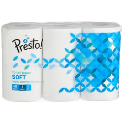 Presto! 2 Ply Toilet Tissue Paper,100% Natural Virgin Paper-Pack Of 6(400 Pulls Per Roll)
