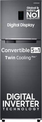 SAMSUNG 322 L Frost Free Double Door 3 Star Refrigerator  with Digital Inverter, Convertible 5-in-1 and Display(Black DOI, RT37C4523B1/HL)