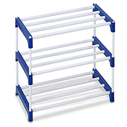 Ebee 6 Pairs Metal Shoe Rack (Blue, 3 Shelves)