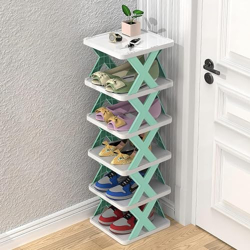 NYALKARAN Multi-Purpose Stackable Shoe Rack Adjustable Slots, Stylish Shoe Storage Organizer for Bedroom and Entryway - Easy Assembly, Durable Home Stand for Footwear (5 Layer, Light Green)