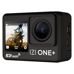 IZI ONE Plus 5K 48MP Action Camera - 6-Axis Gyro Stabilization, 110ft Waterproof, Vlogging, 170 FOV, WiFi, Dual Touch Screen Video Camera, 2X 1350mAh Batteries, Fast C-Type Charge HQ External Mic