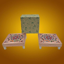 Yanmai Handcrafted Multicolored Meenakari Wooden Chowki Puja Bajot: Decorative Piece for Home and Office Puja Dcor
