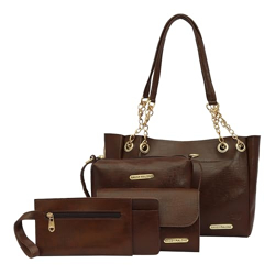 Bagsy Malone Vegan Leather Stylish Tote Bag Pack of 5 |Tote Bag (Croco Brown)