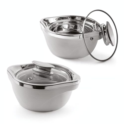 SignoraWare Royal Bliss Casserole Inside Steel with Glass Lid, 1500ml+1000ml, Set of 2, White
