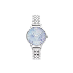 Olivia burton Under The Sea Qtz Basic Lilac & Aqua Glitter & Fake Pearl & Shell Stud Round Dial Women's Watch|Stainless Steel Material|Silver Color Band - OB16US43