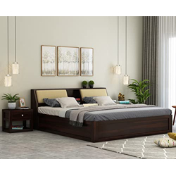 STRATA FURNITURE Sheesham Wood King Size Bed with Box Storage Wooden Double Bed Cot Bed Furniture for Bedroom Living Room Home - (Walnut Finish)