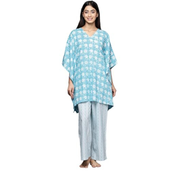 Libas Turquoise Blue Printed Cotton Night Suit