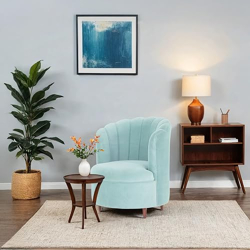 Peachtree Single Chair Without Arm for Guest Living Room, Study Room & Hall | Velvet Fabric Chair with 4 Sturdy Legs for Drawing Room | Sheesham Wood Frame (Aqua Rose)