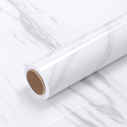 ANNA CREATIONS Self Adhesive Natural Marble Space Wallpaper Waterproof Vinyl Stickers Wardrobe Desktop PVC Wall Papers ((18''x 120''inches)-Satvario White Glossy
