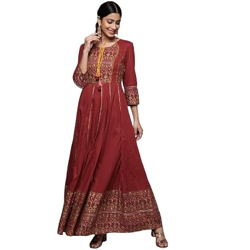 Varanga Women's Cotton Fit and Flare Maxi Dress (NV_DVKUR01-XS_Maroon