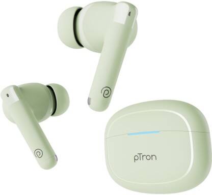 PTron Basspods P481- AI ENC HD Calls, 38hrs Playback, Deep Bass, Ergo-fit Buds Bluetooth(Light Green, In the Ear)