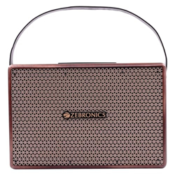 ZEBRONICS SARGAM 20 Watts Portable Wireless Bluetooth Speaker with Retro Design, 3.5mm Mic Port, Karaoke, Vegan Leather Carry Handle, Dual Drivers, USB, FM Radio, Built-in Rechargeable Battery