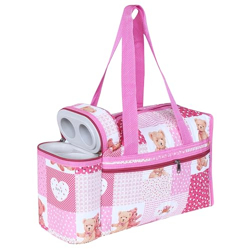 Kuber Industries Baby Bag | Parachute Baby Bottle Cooler Bag | Baby Bottle Bag | Baby Bottle Bag with 2 Bottle Warmers | Cartoon Bottle Bag | Pink