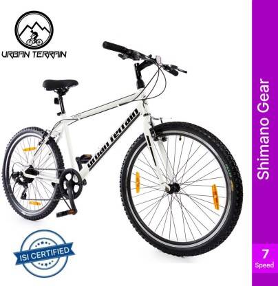 Urban Terrain UT777 Steel MTB 7 Speed With Shimano Geared and Ride Tracking App 26 T Road Cycle(7 Gear, White, Rigid)