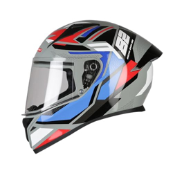 TVS Racing Titan Series Full Face Helmet for Men | Premium Bike Helmets with ABS Shell, UV Paint | Quick Release System | Aerodynamic Design | DOT & ISI Certified (Red & Blue, XL)