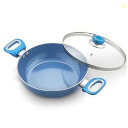 Amazon Brand - Solimo Blue Ceramic Non Stick Induction Base Deep Kadai