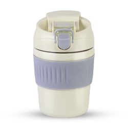 Attro Punch Coffee Travel Cup Insulated Vacuum Cup Comes with Two Convenient Drinking Options & Anti-Skid Bottom Stylish & Functional Travel Friendly Ideal for Office & Outdoor-350ml Creamy Caramel