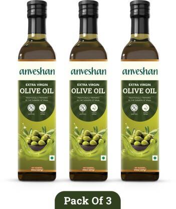 Anveshan Extra Virgin Olive Oil - 250ml Olive Oil Glass Bottle(3 x 250 ml)