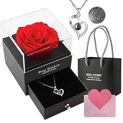 SNAPTRON Gifts For Girlfriend,Wife,Love-Marriage Anniversary Gift For Wife Preserved Rose Flower With Heart Necklace-Valentine Gift For Girlfriend/Cute Birthday Gift For Wife Special Love,Adult