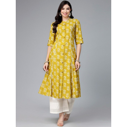 Floral Printed Mandarin Collar A-Line Kurta