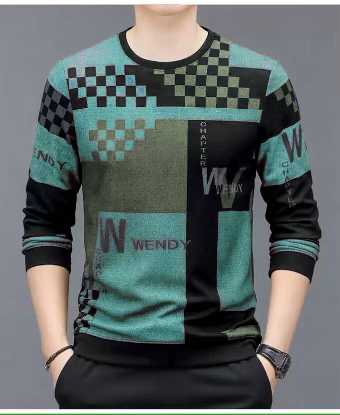 Men Printed Round Neck Polyester