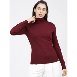 Women Maroon Solid Sweater