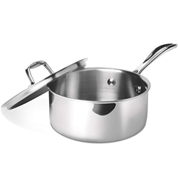 Milton Pro Cook Stainless Steel Tea Pan, 1 Litre/14 cm Triply Sauce Pan with Lid, Gas Induction Base Chai Pot Milk Boiler with Handle, 3 Years Warranty