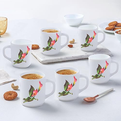 Larah by Borosil Stargazer Opalware Mug, Set of 6 Tea/Coffee Mugs, 240 ml Each, Microwave & Dishwasher Safe, Bone-Ash Free, Crockery Set Ideal for Daily Use & Gifting, White
