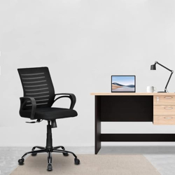 Nilkamal Giza Mid Back Upholstered Seat Mesh Back Ergonomic Office Chair with Adjustable Height and Tilt Mechanism (Black)